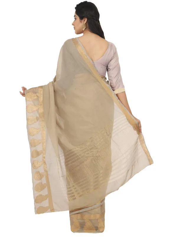 Beige_Polycotton_Premium_&_Elegant_(_Zari_Border_)_Tant_Saree_With_Blouse_Piece_For_Women
