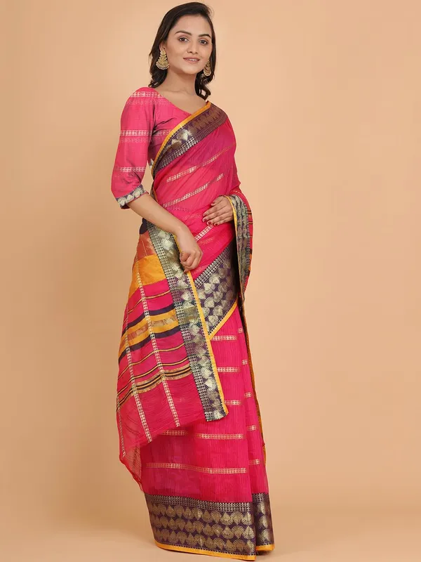 Pink_Polyester_Premium_&_Elegant_(_Zari_Checkered_)_Kota_Doria_Saree_With_Blouse_Piece_For_Women