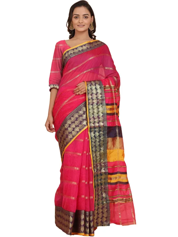 Pink_Polyester_Premium_&_Elegant_(_Zari_Checkered_)_Kota_Doria_Saree_With_Blouse_Piece_For_Women