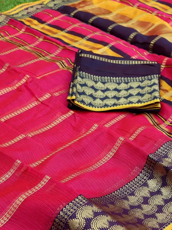 Pink_Polyester_Premium_&_Elegant_(_Zari_Checkered_)_Kota_Doria_Saree_With_Blouse_Piece_For_Women