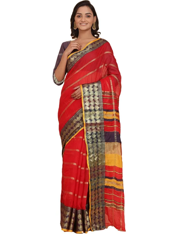 Red_Polyester_Premium_&_Elegant_(_Zari_Checkered_)_Kota_Doria_Saree_With_Blouse_Piece_For_Women