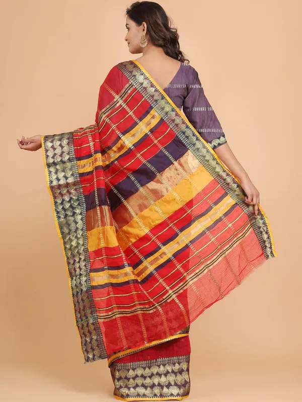 Red_Polyester_Premium_&_Elegant_(_Zari_Checkered_)_Kota_Doria_Saree_With_Blouse_Piece_For_Women