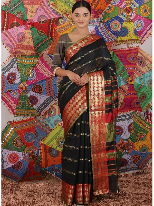 Black_Polyester_Premium_&_Elegant_(_Zari_Checkered_)_Kota_Doria_Saree_With_Blouse_Piece_For_Women