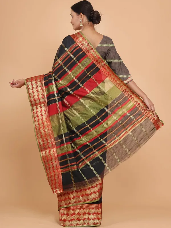 Black_Polyester_Premium_&_Elegant_(_Zari_Checkered_)_Kota_Doria_Saree_With_Blouse_Piece_For_Women