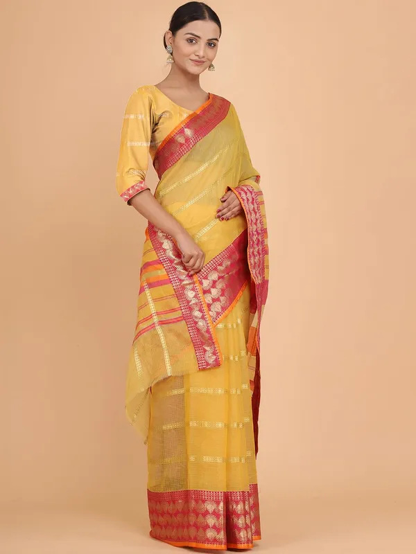 Yellow_Polyester_Premium_&_Elegant_(_Zari_Checkered_)_Kota_Doria_Saree_With_Blouse_Piece_For_Women