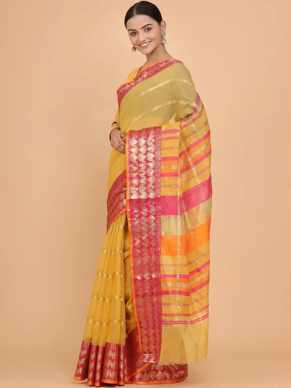 Yellow_Polyester_Premium_&_Elegant_(_Zari_Checkered_)_Kota_Doria_Saree_With_Blouse_Piece_For_Women