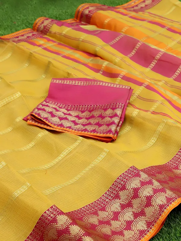 Yellow_Polyester_Premium_&_Elegant_(_Zari_Checkered_)_Kota_Doria_Saree_With_Blouse_Piece_For_Women