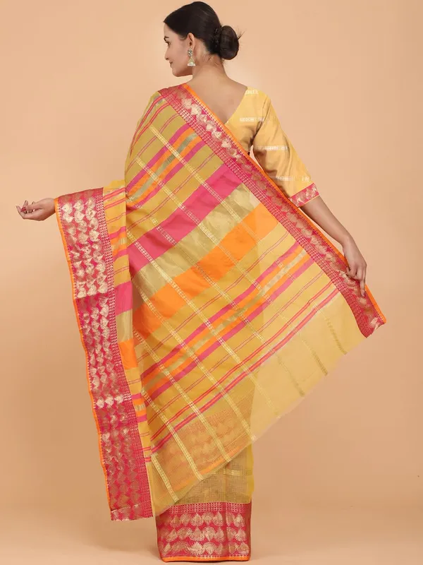 Yellow_Polyester_Premium_&_Elegant_(_Zari_Checkered_)_Kota_Doria_Saree_With_Blouse_Piece_For_Women