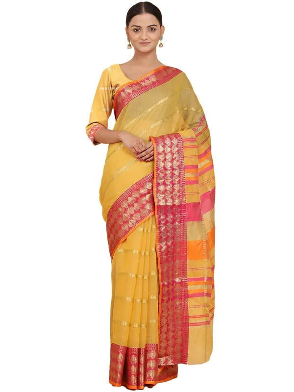Yellow_Polyester_Premium_&_Elegant_(_Zari_Checkered_)_Kota_Doria_Saree_With_Blouse_Piece_For_Women