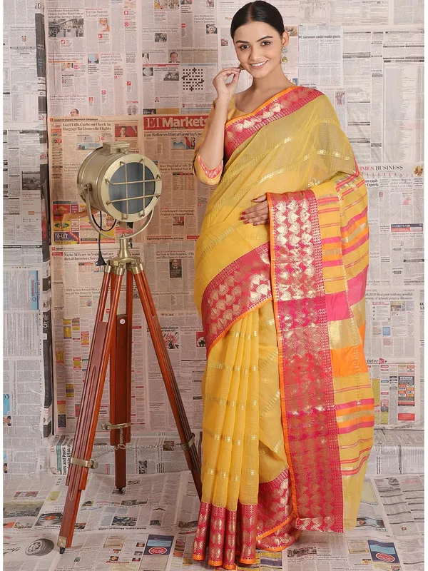 Yellow_Polyester_Premium_&_Elegant_(_Zari_Checkered_)_Kota_Doria_Saree_With_Blouse_Piece_For_Women