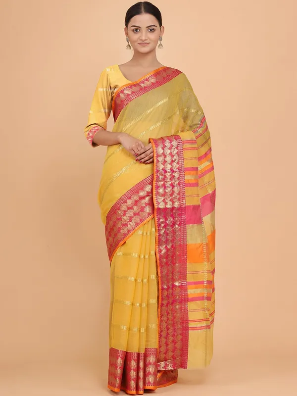 Yellow_Polyester_Premium_&_Elegant_(_Zari_Checkered_)_Kota_Doria_Saree_With_Blouse_Piece_For_Women