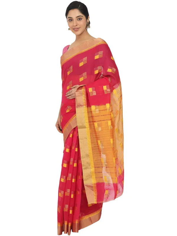 Pink_Cotton_Silk_Premium_&_Elegant_(_Blocked_)_Berhampuri_Saree_With_Blouse_Piece_For_Women