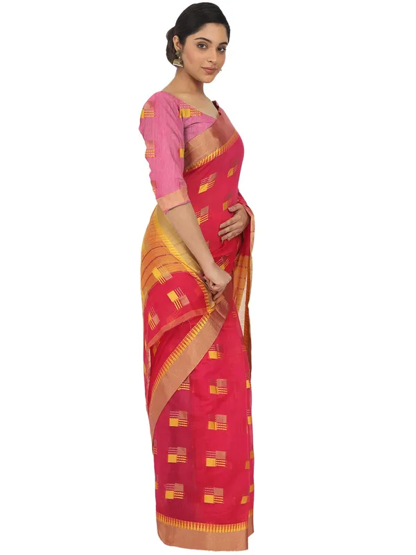 Pink_Cotton_Silk_Premium_&_Elegant_(_Blocked_)_Berhampuri_Saree_With_Blouse_Piece_For_Women