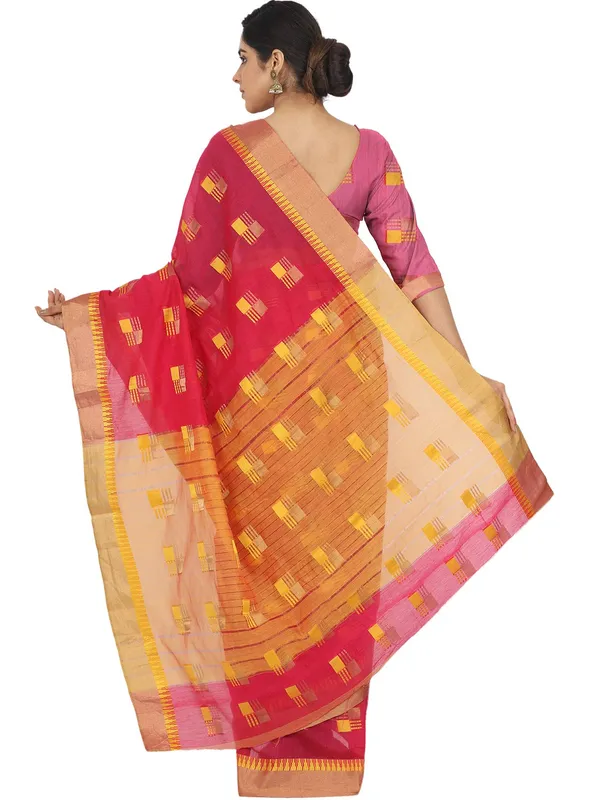 Pink_Cotton_Silk_Premium_&_Elegant_(_Blocked_)_Berhampuri_Saree_With_Blouse_Piece_For_Women