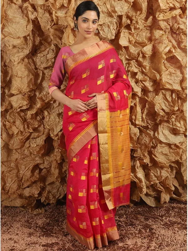 Pink_Cotton_Silk_Premium_&_Elegant_(_Blocked_)_Berhampuri_Saree_With_Blouse_Piece_For_Women