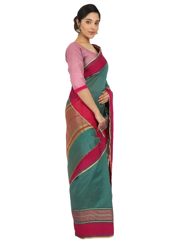 Teal_Polyester_Premium_&_Elegant_(_Checkered_)_Mangalagiri_Saree_With_Blouse_Piece_For_Women