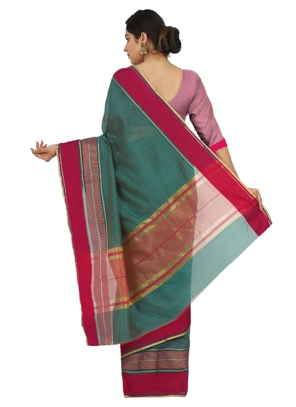 Teal_Polyester_Premium_&_Elegant_(_Checkered_)_Mangalagiri_Saree_With_Blouse_Piece_For_Women