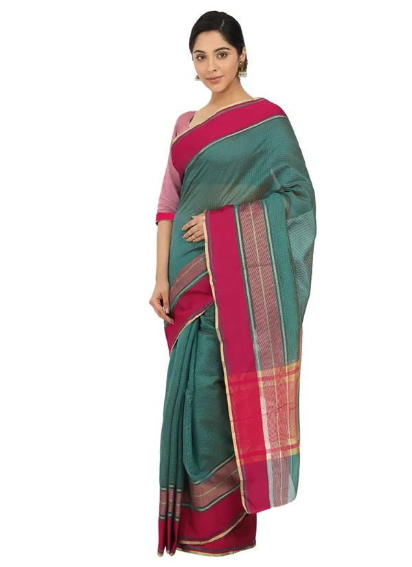 Teal_Polyester_Premium_&_Elegant_(_Checkered_)_Mangalagiri_Saree_With_Blouse_Piece_For_Women