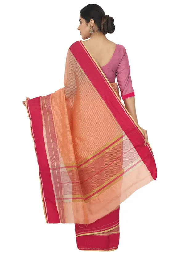 Peach_Polyester_Premium_&_Elegant_(_Checkered_)_Mangalagiri_Saree_With_Blouse_Piece_For_Women