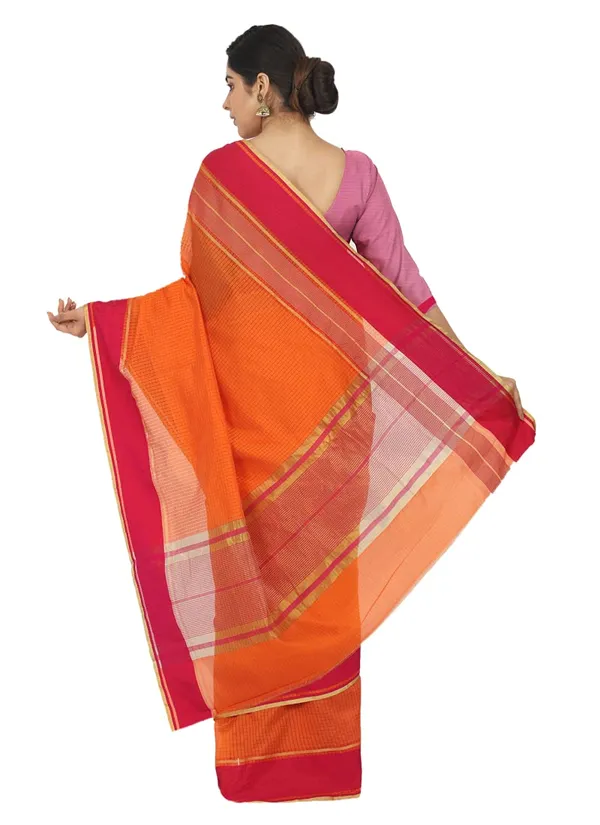 Orange_Polyester_Premium_&_Elegant_(_Checkered_)_Mangalagiri_Saree_With_Blouse_Piece_For_Women
