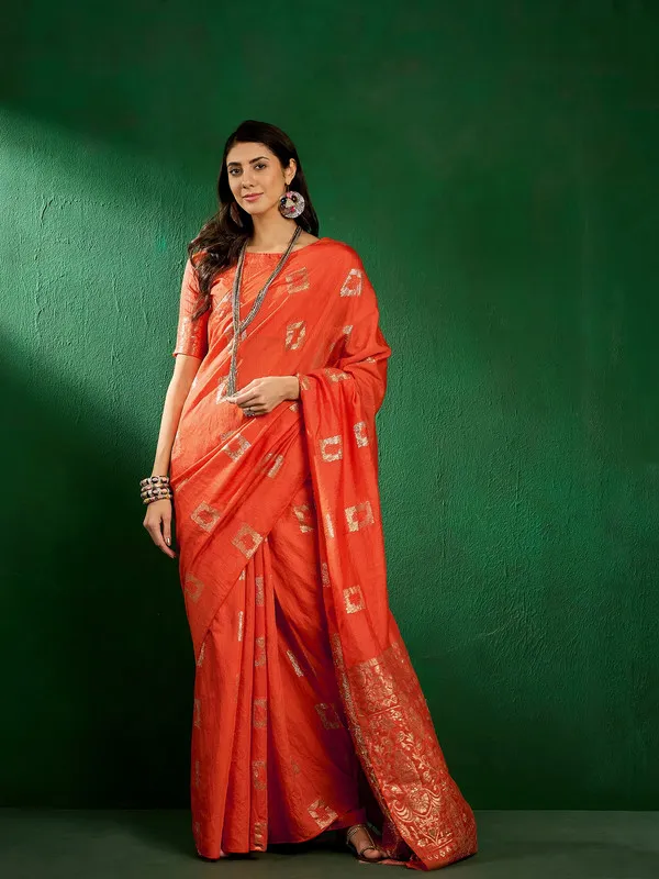 Orange_Cotton_Premium_&_Elegant_Saree_With_Blouse_Piece_For_Women