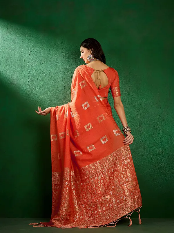 Orange_Cotton_Premium_&_Elegant_Saree_With_Blouse_Piece_For_Women