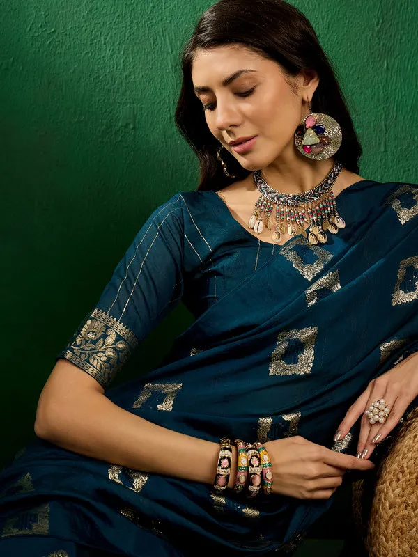 Royal_Blue_Cotton_Premium_&_Elegant_Saree_With_Blouse_Piece_For_Women