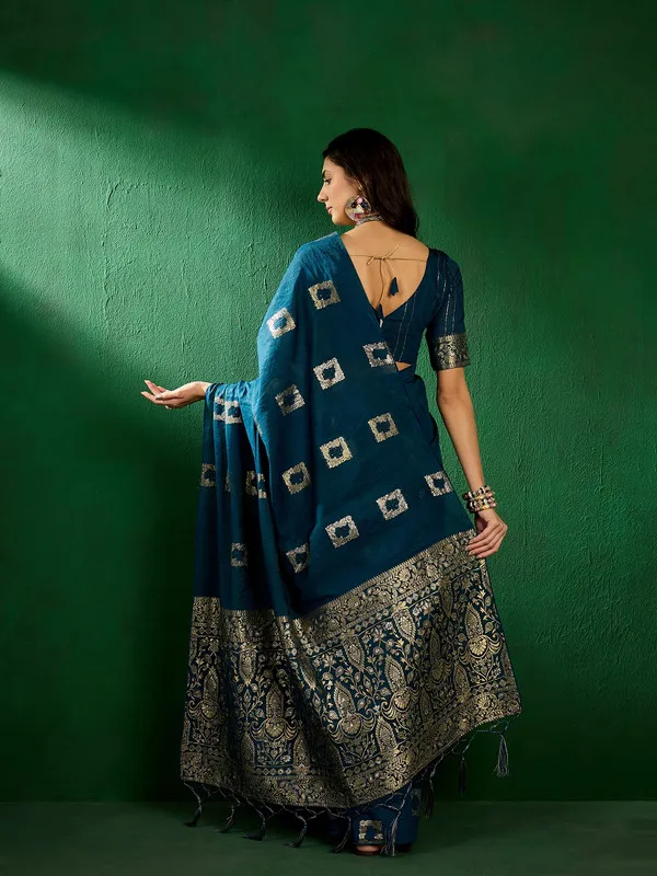 Royal_Blue_Cotton_Premium_&_Elegant_Saree_With_Blouse_Piece_For_Women