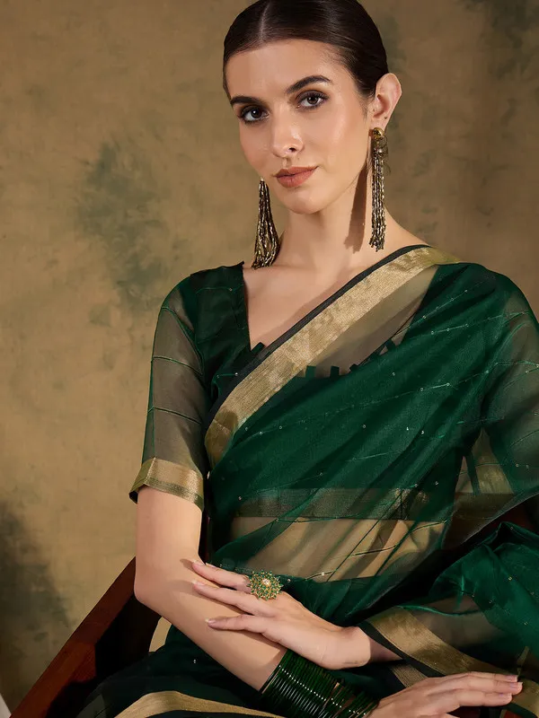 Green_Organza_Silk_Premium_&_Elegant_(_Rich_Pallu_)_Saree_With_Blouse_Piece_For_Women
