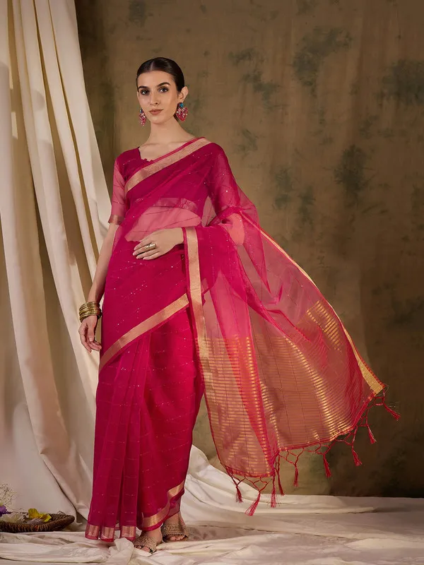 Pink_Organza_Silk_Premium_&_Elegant_(_Rich_Pallu_)_Saree_With_Blouse_Piece_For_Women