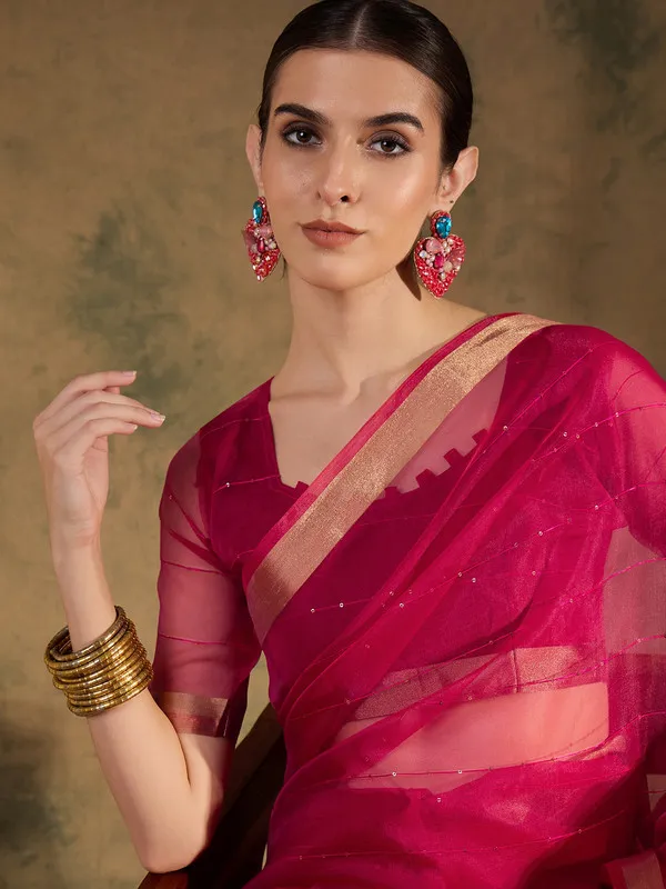 Pink_Organza_Silk_Premium_&_Elegant_(_Rich_Pallu_)_Saree_With_Blouse_Piece_For_Women