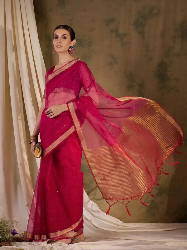 Pink_Organza_Silk_Premium_&_Elegant_(_Rich_Pallu_)_Saree_With_Blouse_Piece_For_Women