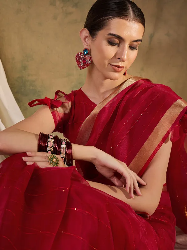 Red_Organza_Silk_Premium_&_Elegant_(_Rich_Pallu_)_Saree_With_Blouse_Piece_For_Women