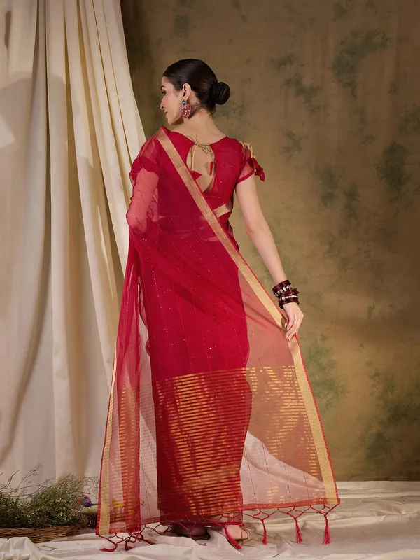 Red_Organza_Silk_Premium_&_Elegant_(_Rich_Pallu_)_Saree_With_Blouse_Piece_For_Women