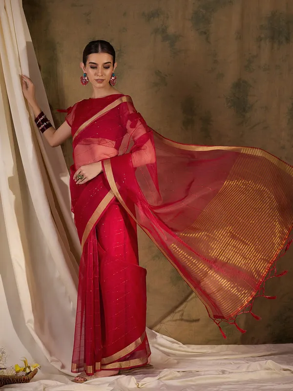 Red_Organza_Silk_Premium_&_Elegant_(_Rich_Pallu_)_Saree_With_Blouse_Piece_For_Women