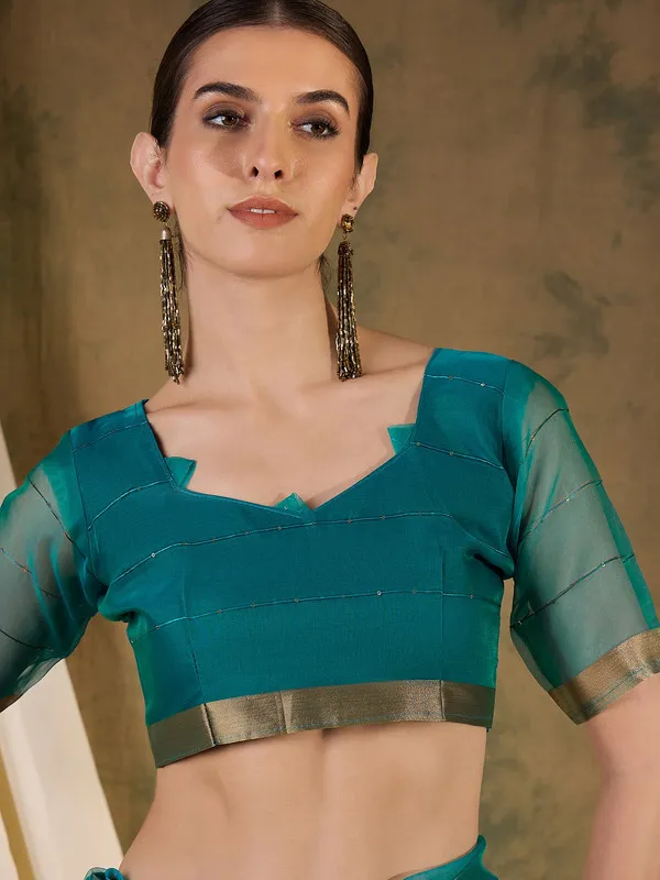 Teal_Organza_Silk_Premium_&_Elegant_(_Rich_Pallu_)_Saree_With_Blouse_Piece_For_Women