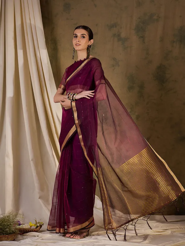 Wine_Organza_Silk_Premium_&_Elegant_(_Rich_Pallu_)_Saree_With_Blouse_Piece_For_Women