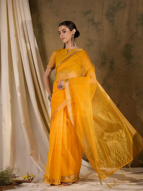Yellow_Organza_Silk_Premium_&_Elegant_(_Rich_Pallu_)_Saree_With_Blouse_Piece_For_Women