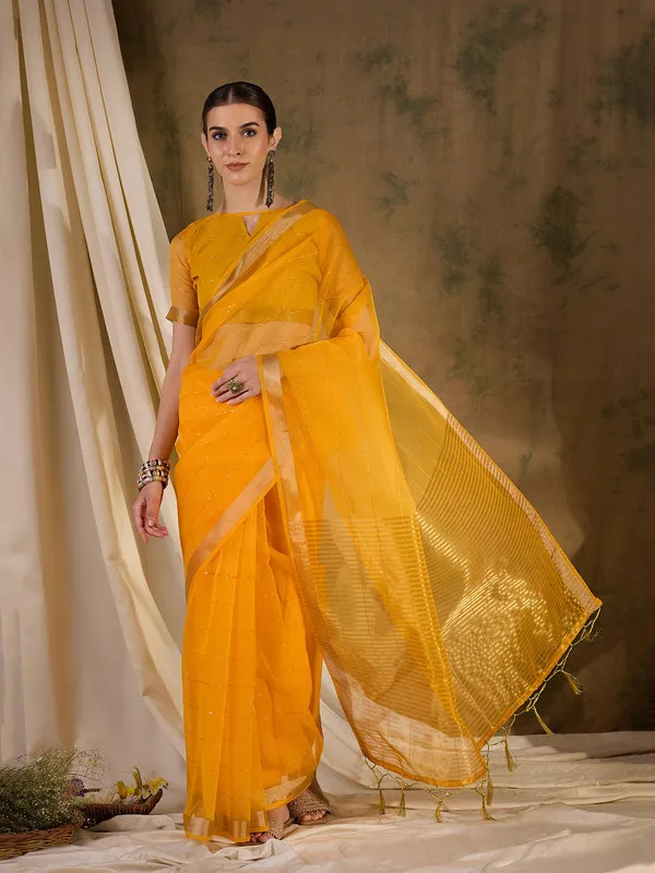 Yellow_Organza_Silk_Premium_&_Elegant_(_Rich_Pallu_)_Saree_With_Blouse_Piece_For_Women