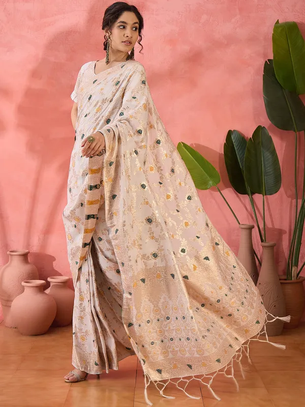 Beige_Cotton_Premium_&_Elegant_(_Rich_)_Saree_With_Blouse_Piece_For_Women