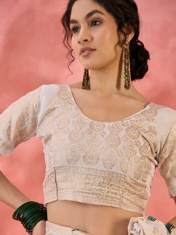 Beige_Cotton_Premium_&_Elegant_(_Rich_)_Saree_With_Blouse_Piece_For_Women