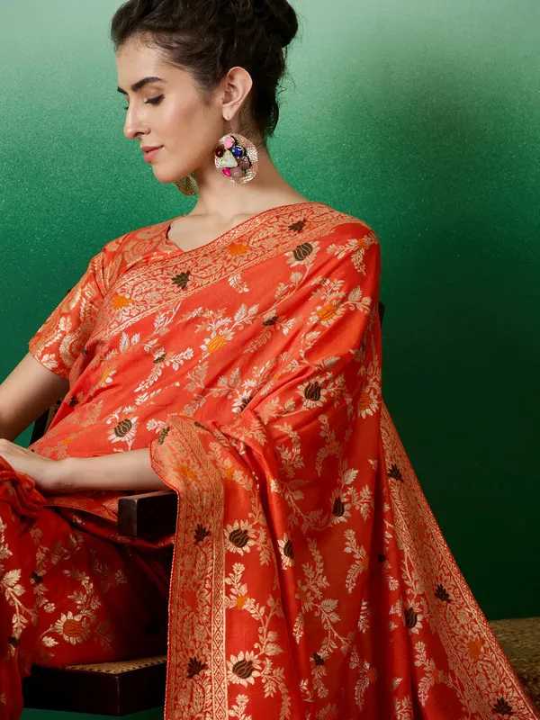 Orange_Cotton_Premium_&_Elegant_(_Rich_)_Saree_With_Blouse_Piece_For_Women