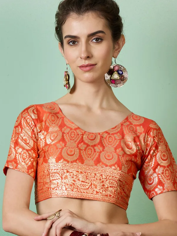 Orange_Cotton_Premium_&_Elegant_(_Rich_)_Saree_With_Blouse_Piece_For_Women