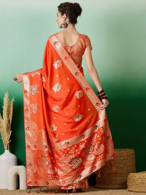 Orange_Cotton_Premium_&_Elegant_(_Rich_Pallu_)_Saree_With_Blouse_Piece_For_Women