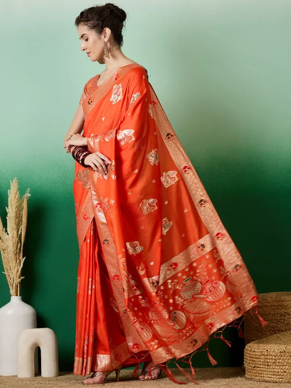 Orange_Cotton_Premium_&_Elegant_(_Rich_Pallu_)_Saree_With_Blouse_Piece_For_Women