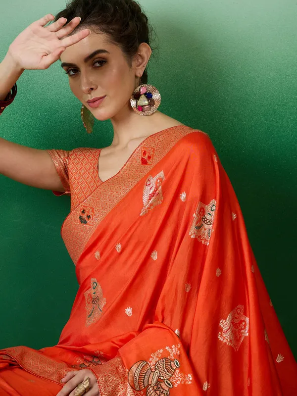 Orange_Cotton_Premium_&_Elegant_(_Rich_Pallu_)_Saree_With_Blouse_Piece_For_Women