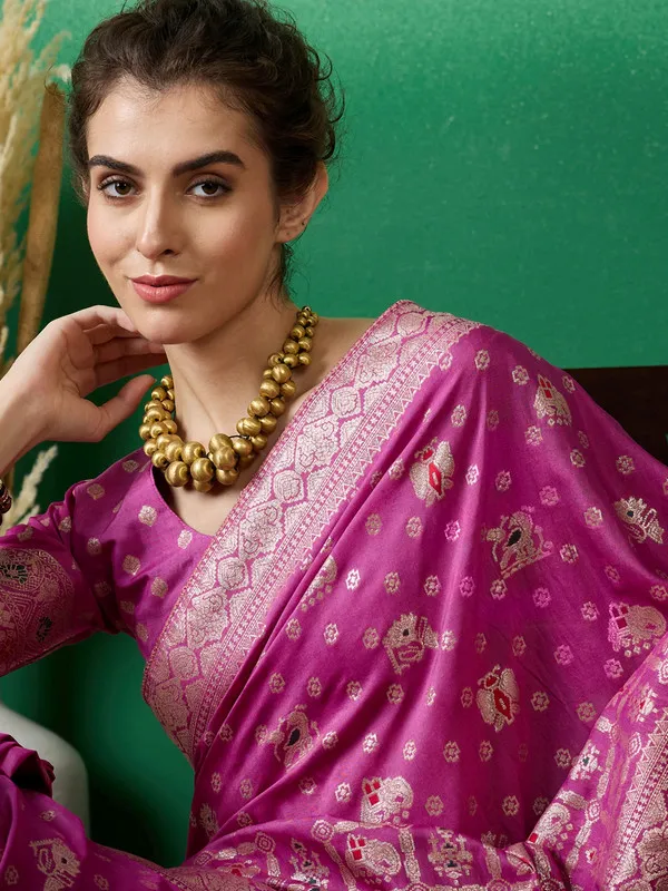 Magentapink_Cotton_Premium_&_Elegant_(_Rich_Pallu_)_Saree_With_Blouse_Piece_For_Women