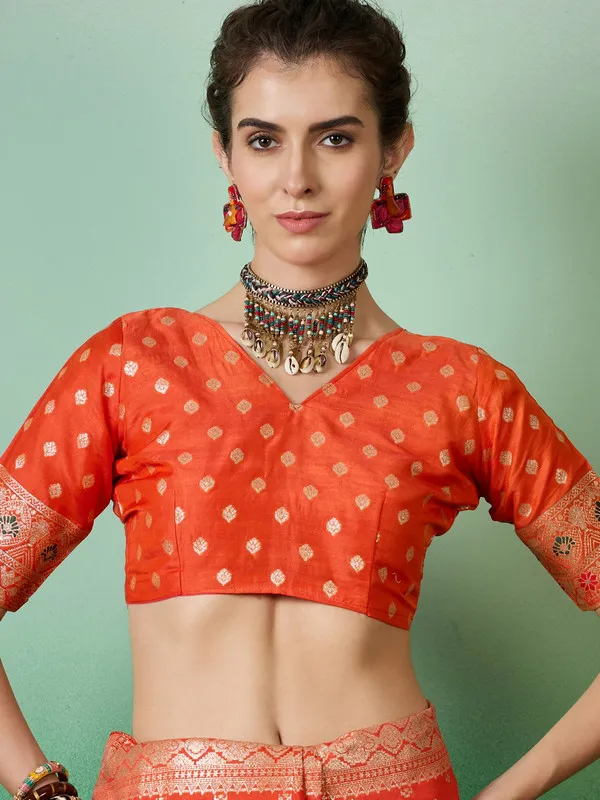 Orange_Cotton_Premium_&_Elegant_(_Rich_Pallu_)_Saree_With_Blouse_Piece_For_Women
