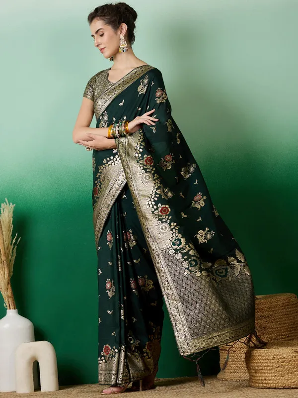Bottlegreen_Dola_Cotton_Premium_&_Elegant_Saree_With_Blouse_Piece_For_Women