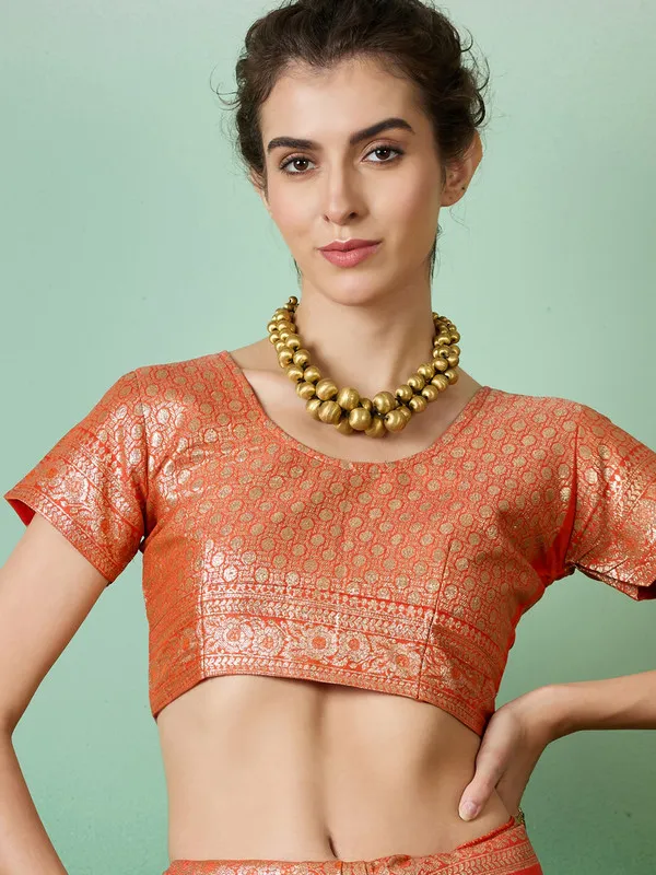 Orange_Dola_Cotton_Premium_&_Elegant_Saree_With_Blouse_Piece_For_Women
